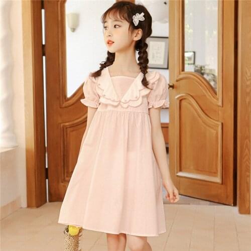 2021 Girl Dress Elegant Kids Dresses for Girls Summer Pink Princess Dress Beach Childrens Clothing 6 8 10 12 14 16 Years