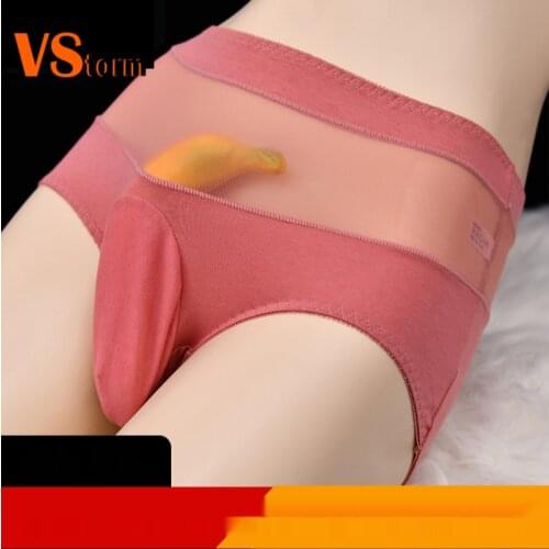 Mens Panties Bag Eggs Sexy Transparent Mesh Cotton Triangle Shorts Unmarked Pseudo-mother Breathable Physiological Anti