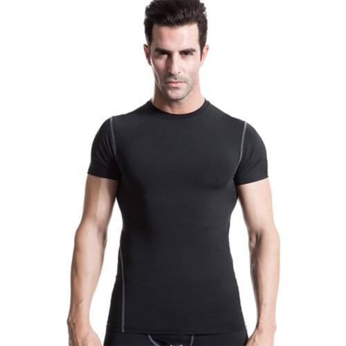 Mens Compression T-Shirts Short Sleeve Under Base Layer Tops Tight Men Gym Fitness Sportswear Bodybuilding Summer Running Shirts