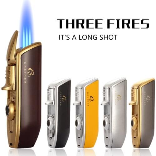 Galiner Butane Gas Torch Jet Lighter Windproof Blue Flame Cigar Lighters Smoking Accessories Ignition w Cigar Punch Cutter