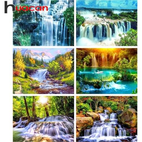 Huacan Full Square Diamond Painting Waterfall 5D Diamond Embroidery Mosaic Landscape Kits Art Home Decoration