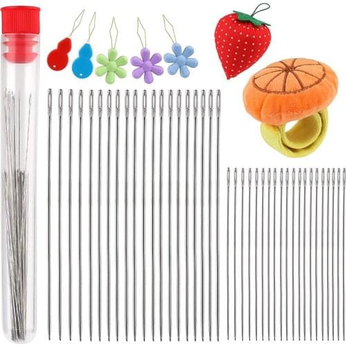 RORGETO 40Pcs Beading Needles 2 Size Embroidery Needle with Bottle Threader Sewing Pin Cushion and Clear String Hand Sewing Tool
