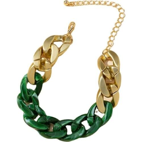 Ins Two Tone Chunky Acrylic Gold Green Chain Minimalism Bracelets Trendy Korean Fashion Women Party Jewelry