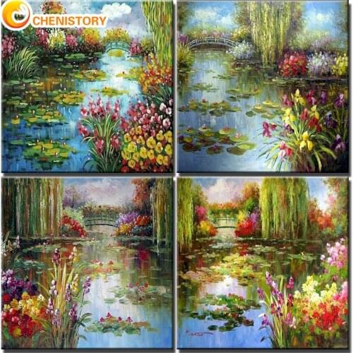 CHENISTORY Lotus Pond DIY Painting By Numbers Flowers For Adults Kits Picture Drawing Acrylic Paint Coloring By Number Decor Art
