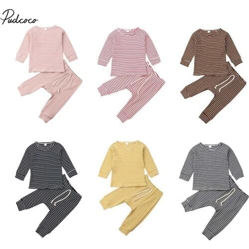 2019 Baby Spring Autumn Clothing 2PCS Soft Cotton Newborn Infant Baby Boys Girls Clothes Striped Shirts Tops Pants Outfits Sets