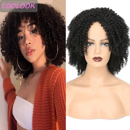 Short Kinky Curly Womens Wigs Afro Curly Red Wigs 14 Inch Afro Curls Brown Wig Synthetic Heat Resistant False Hair Middle Part