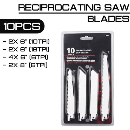 10Pcs Reciprocating Saw Blades 6/10/18 6/8 Inch High Carbon Steel TPI Blade for Wood Metal Cutting Power Tools Accessories