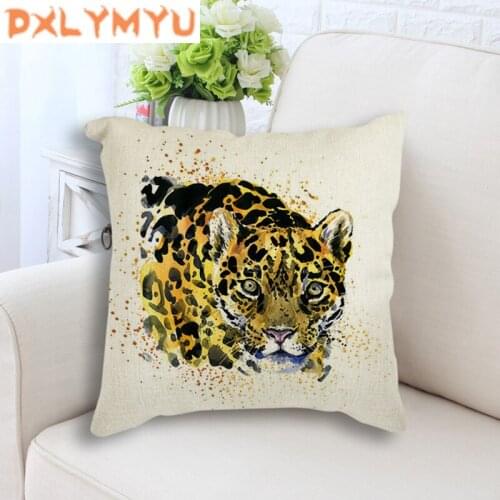 Linen Cushion Cover Watercolor Deer Lion Cow Zebra Abstract Animals Cover Pillowcase Throw Pillow Case for Sofa Car Home Decor