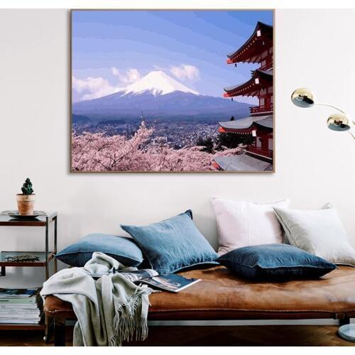 Painting by numbers art paint by number Hand-painted Japanese cherry blossom Fuji Mountain home corridor decorative painting