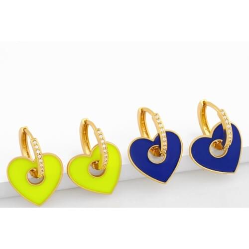 FLOLA Small Neon Heart Earrings For Women Crystal Enamel Drop Earrings Dangling Charm Huggie Colorful Goth Jewelry Gifts ersv18