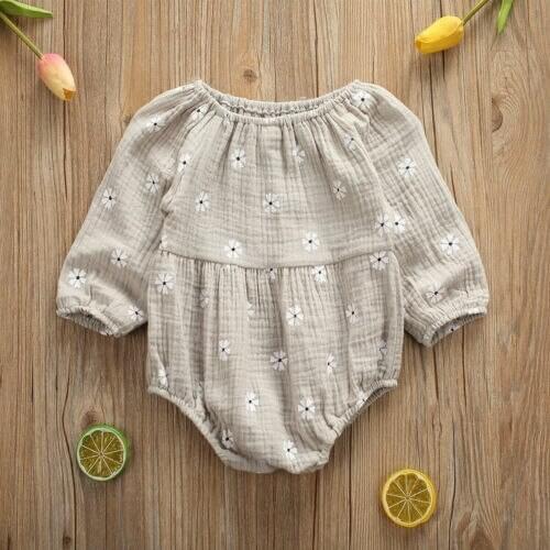 2020 New Brand Infant Newborn Baby Girl Bodysuit Cotton Linen Clothes Outfit Autumn New Flower Print Sweet Baby Playsuit 0-24M
