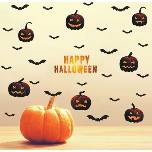 Newest Arrival Happy Halloween Wall Stickers Scary Evil Pumpkin Bat Vinyl Wall Decals for Home Office Decoration