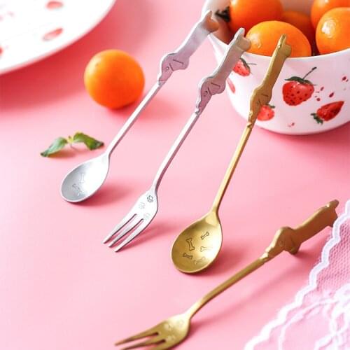 Creative New Strange Standing Stainless Steel Cartoon Elephant Puppy Fun Animal Stirring Dessert Coffee Spoon Fork Fruit