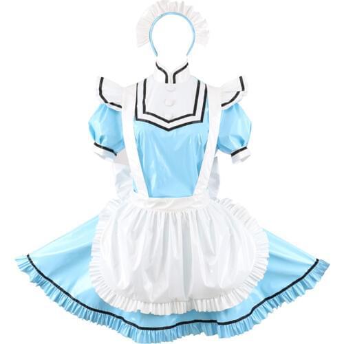 New Arrival Custom Made Gothic Lockable PVC Maid Dress Cosplay Maid Sexy Lolita Apron Dress Cosplay