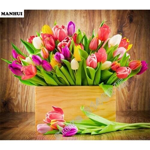 Full Square Diamond 5D DIY Diamond Painting Tulip flowers Embroidery Cross Stitch Rhinestone Mosaic Painting Decor Gift BEC129