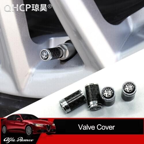 QHCP 4Pcs/Set Carbon Fiber Car Wheel Tire Valve Stem Caps Dust Core Covers Auto Parts For Alfa Romeo Giulia Stelvio Accessories