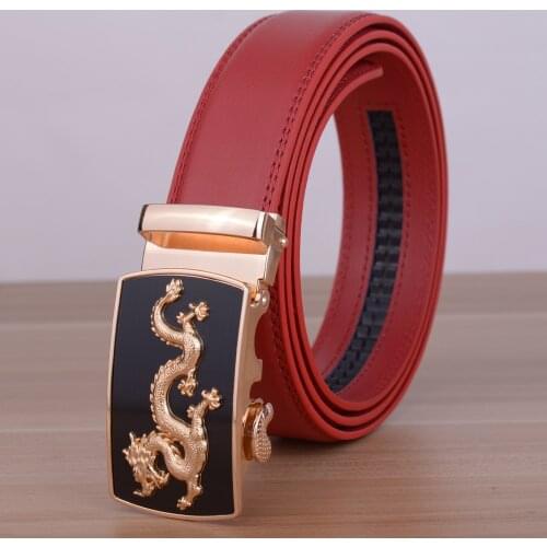 Hot Men Genuine Leather Belt High Quality Dragon Designer Automatic Buckle Brand Leather Strap Many Style Reference