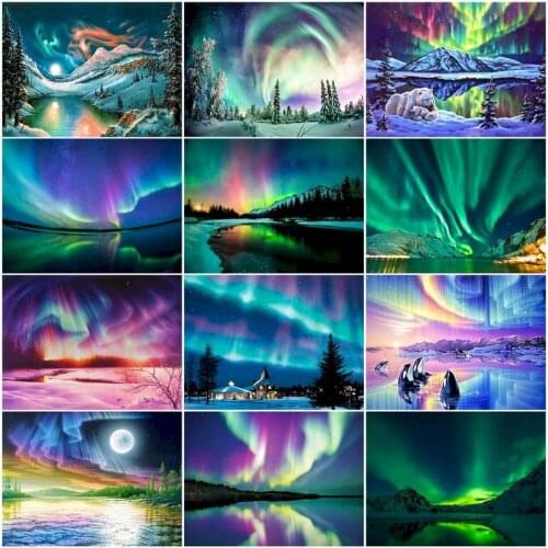 Painting By Numbers Aurora Landscape On Canvas With Frame Acrylic For Adult Drawing Pictures Paint By Number Coloring Decor Art