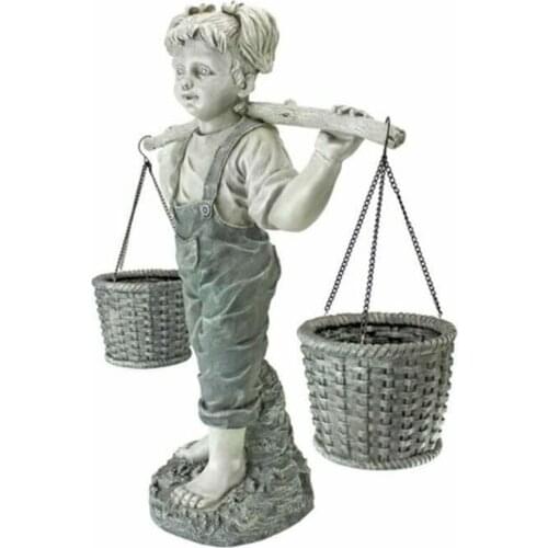 Garden Decorative Statue Resin Little Girl Carrying Flower Baskets Sculpture for Yard, Balcony, Courtyard Crafts Ornaments