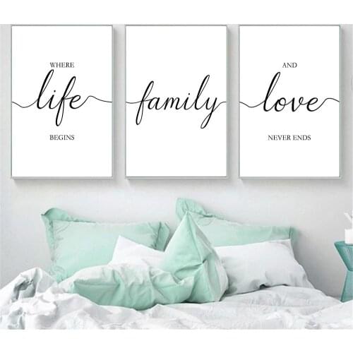 Family Love Life Quote Print Black And White Love Words Poster Modern Wall Art Canvas Painting Pictures For Living Room Home