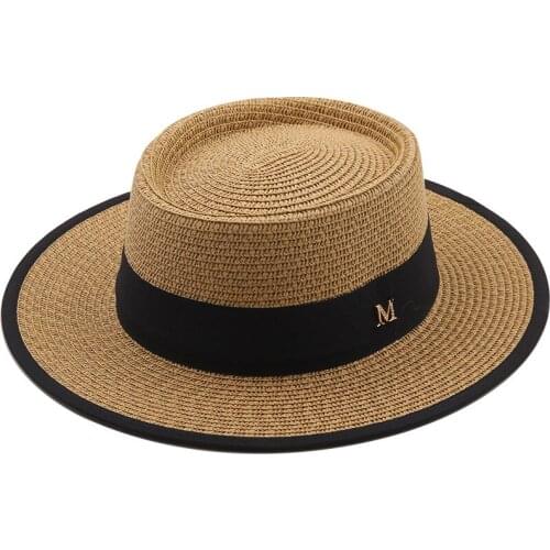 Summer sun hat ladies fashion girl straw hat ribbon bow beach hat casual grass flat top panama hat bone womens visor cap