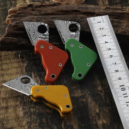 Folding Knife 4Cr13 steel Blade Damascus Blade G10 handle Mini jackknife Outdoor camping Self-defense EDC tools gift key Knives