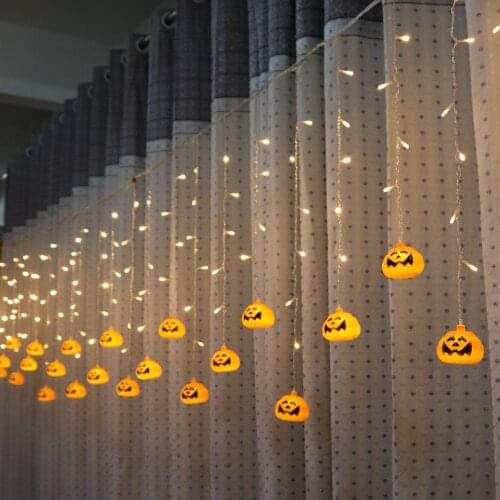 Halloween Pumpkin LED curtain String Lights 3.5M 96led 5M 216led EU/US Plug Halloween Holiday Christmas Garden Decoration Light