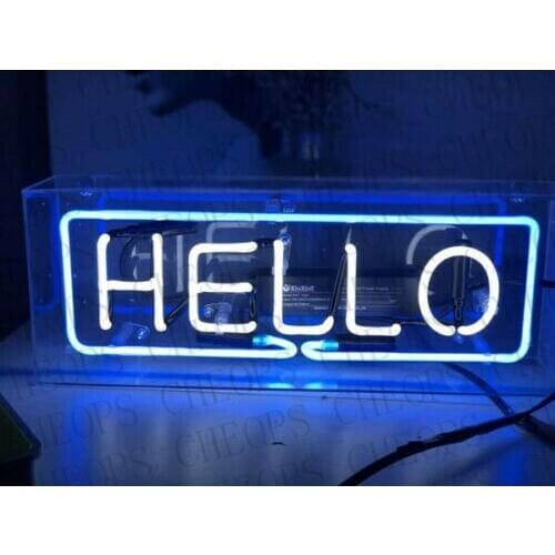 Hello Acrylic Box Gift Neon Signs Real Glass Tube Beer Bar Pub Bedroom Wall Homeroom Girlsroom Party Decor Lamp 14"x5"
