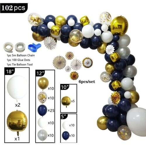 Navy Blue Gold Confetti Balloon Garland Arch Kit and Paper Flower for Party Backdrop Decor Birthday Wedding Party Supply