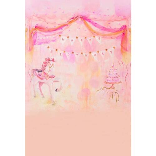 TR Birthday Photography Background Pink Curtain Birthday Cake Horse Bokeh Baby Boy Vinyl Space Backdrops Heidi Hope Backgrounds