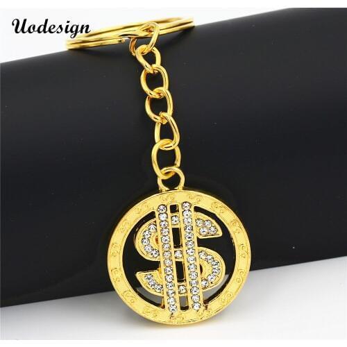 Uodesign US Dollar Money Keychain Gold Color KeyChain For Women/Men Rhinestone Hip Hop Bling Keyring Jewelry