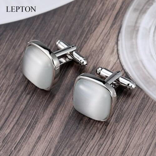 Hot Sale Cat Eye Stone Cufflinks For Mens Wedding Business Gifts Lepton High Quality Milky White Opal Cufflink Relojes Gemelos