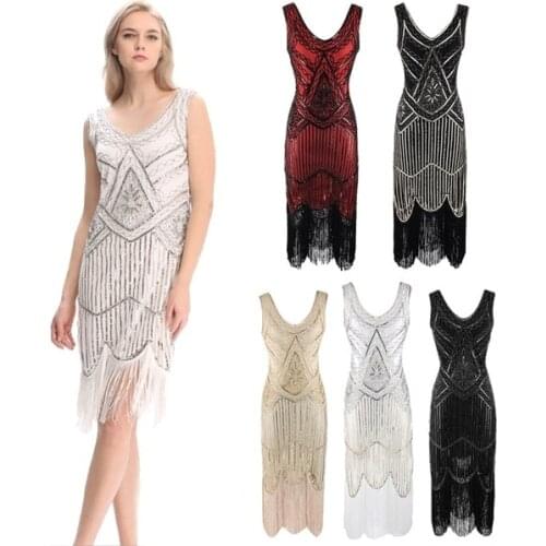 Women Retro Fashion Vestido De Festa 1920s Flapper Dress Vintage Great Gatsby Charleston Sequin Tassel 20s Evening Party Dress