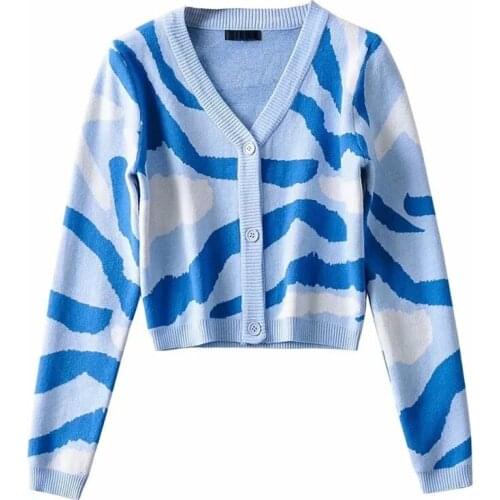 2021 new Autumn Winter Short High Waist printing Sweater Women Single-breasted Knit Cardigan Small Sweter Women Jacket New Top