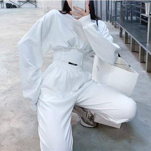 Sports suit female 2021 spring new womens sweater tide brand fashion Korean casual slim two-piece suit Cotton Blends