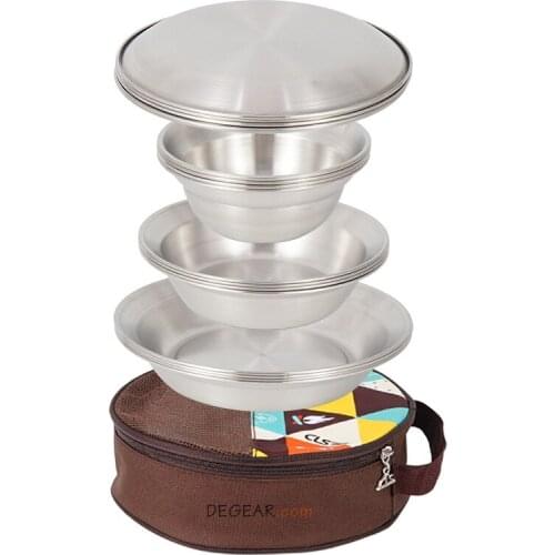 Zq Outdoor Stainless Steel Plate Bowl Camping Tableware Self-Driving Travel Portable Camping Soup Plate Dish