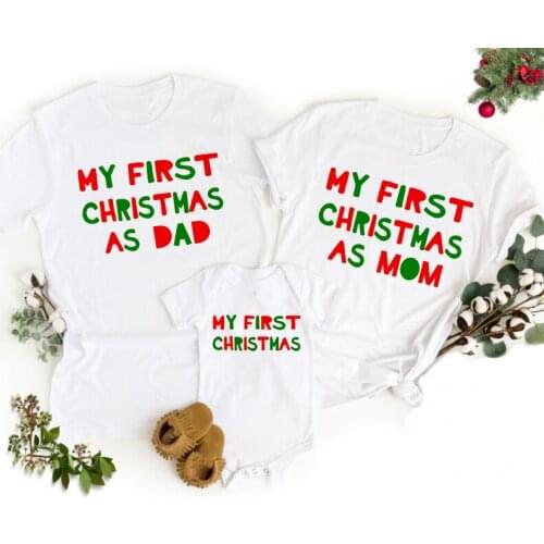 1 Pcs My First Christmas As Dad Mom Family Xmas Matching T-shirt Baby Romper Infant Newborn Bodysuit Outfits Graphic Clothes Tee