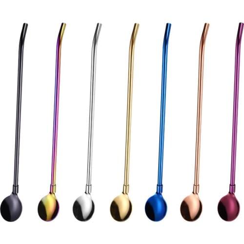 10Pcs/Set Drinking Spoon Straws Reusable 304 Stainless Steel Straw Spoons for Milkshake Cocktail Stirrer Bar Accessories