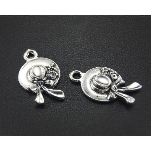 10pcs Silver Color Bow Flower Hat Charm Handmade Charms Pendants Jewelry Findings 23x13mm A1740