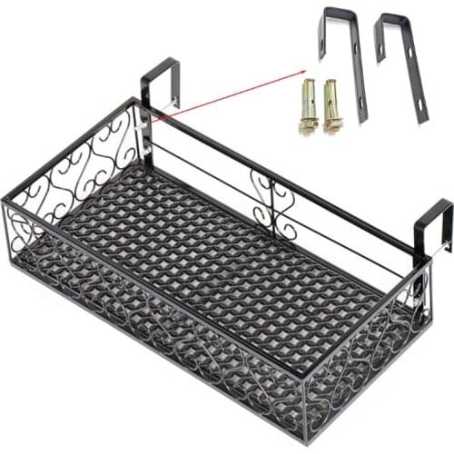 13MA Rectangle Hanging Flower Pot Rack Organizer Flowerpot Storage Balcony Flower Pot Holder Hanging Shelf Basket with Hooks