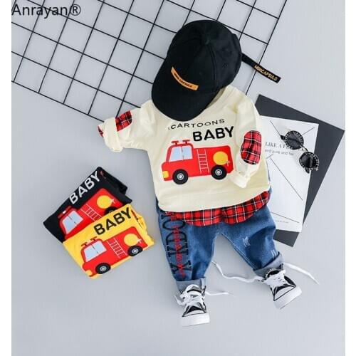 New Toddler Children Clothes Suits 2020 Spring Baby Girls Boys Clothing Cartoon CAR Kids T Shirt Jeans 2Pcs/Sets Infant Costume