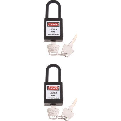 2 Pcs Premium Safety Lockout Padlocks - Keyed Different Padlock - 90mm Black