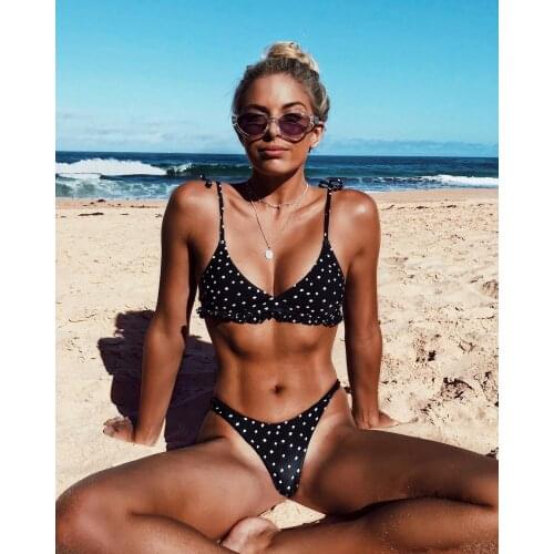 2018 New Womens Bikini Set Striped Polka Dots Swimsuit High Waist Ladies Bathing Suit Swimwear Beachwear