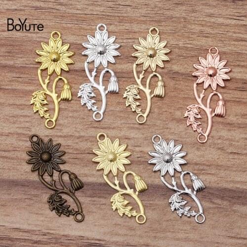 50 Pcs 15*39MM 7 Colors European Flower Connector Charms Wholesale Brass Material DIY Jewelry Vintage Charms