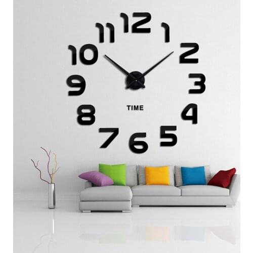 Frameless DIY Wall Mute Clock 3D Mirror Surface Sticker Acrylic Digital Mirror Wall Sticker Home Office Living Room Decoration