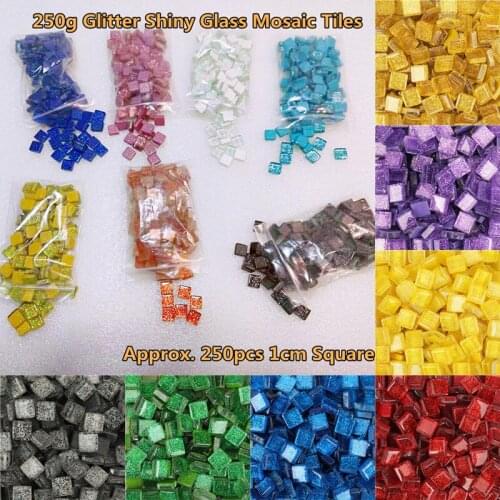 250g(Approx 250pcs) Glitter Shiny Glass Mosaic Tiles 1cm Square DIY Mosaic Craft Materials Multi-Color Mosaic Stones Optional