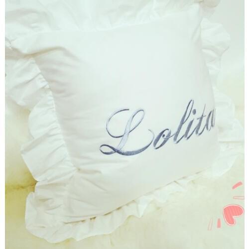 DUNXDECO Pillow Cover White Cotton Square Cushion Cover French Elegant Dream Girl Lolita Embroidery Decorative Pillow Case Decor
