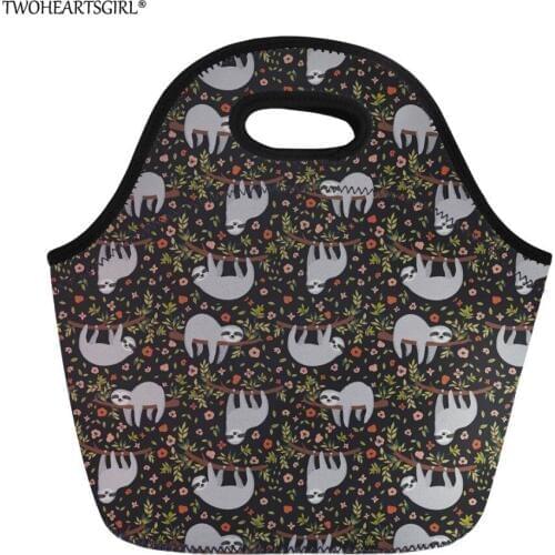Twoheartsgirl Cute Floral Sloth Neoprene Lunch Bag for Kids Small Insulated Baby Girls Thermo Thermal Lunchbags School Lunchbox