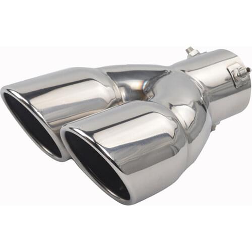 Exhaust Tips, 63mm Inlet Dual 76mm Outlet 205mm Long, Stainless Steel Bolt-On Slanted Cut Exhaust Tailpipe Tip Decoration