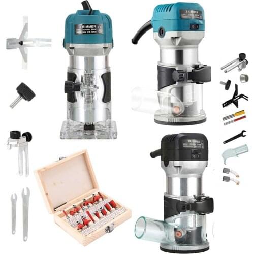 Electric Wood Trimmer Woodworking Machine & 15 PC Wood Milling Cutter for Wood Router Home Diy Milling Machine 6.35 & 8 mm Chuck